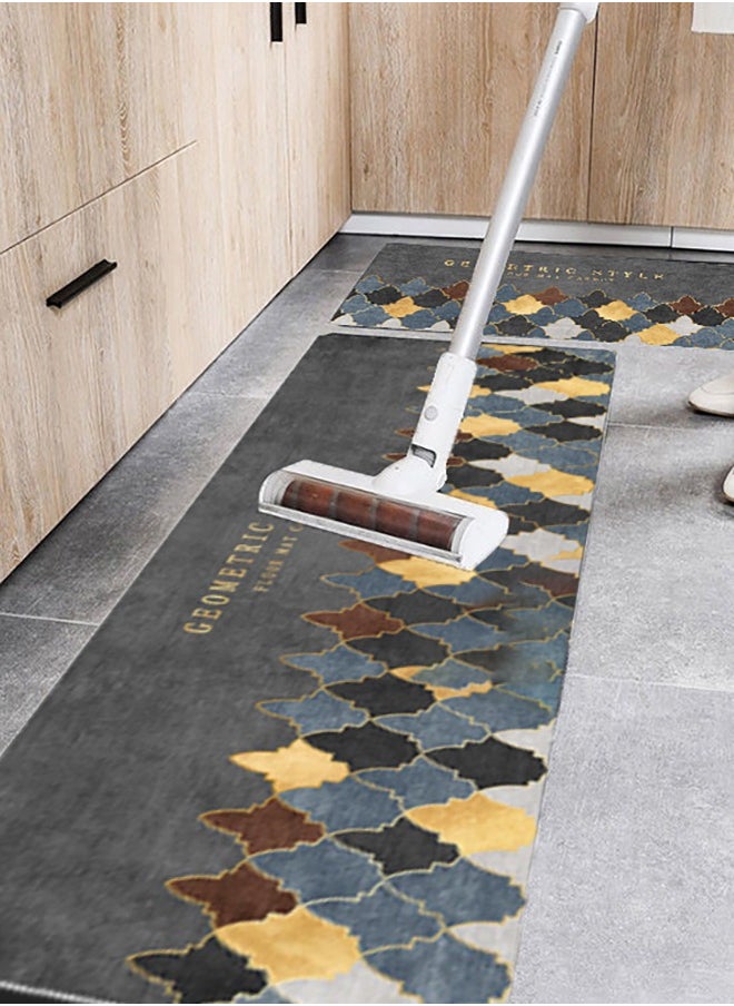 Arabest - 2-Piece Geometric Pattern Kitchen Floor Mat Set  Grey, Runner Rug for Kitchen, Laundry, Living Room, Bedroom, Bathroom, Front Door - Image 1