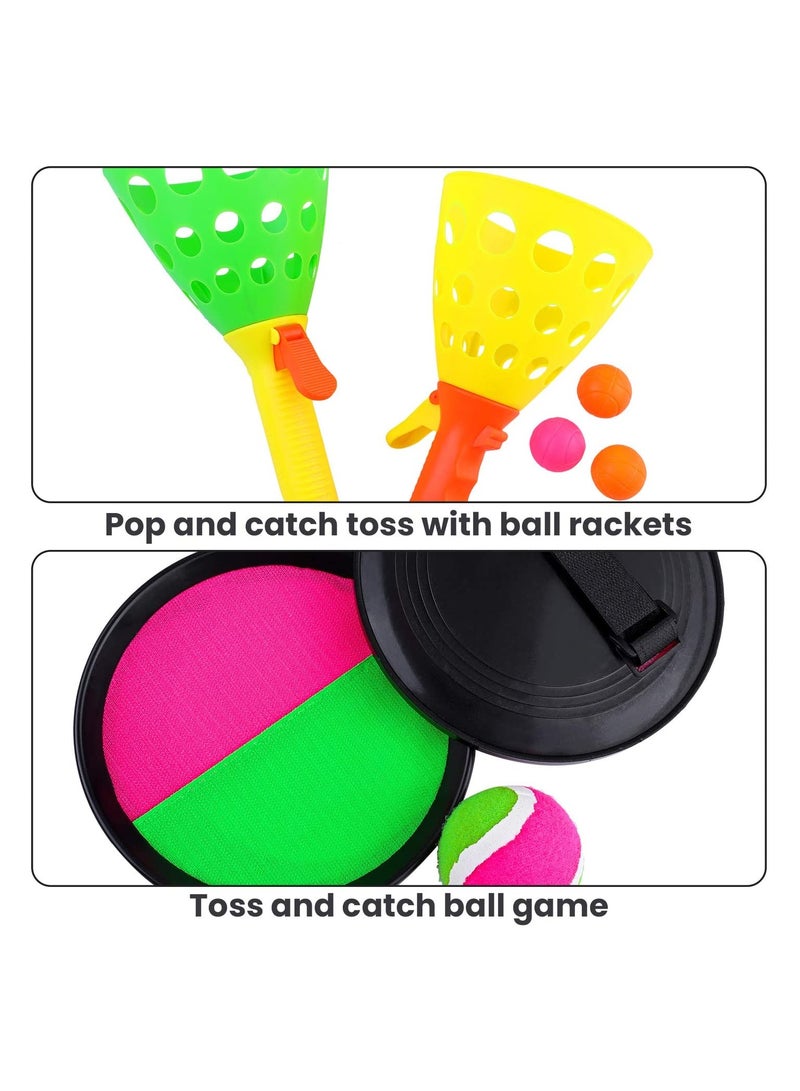 SOLARAE Toss and Catch Balls Game Set Pop Launcher Basket with 4 Indoors Outdoors Toy Storage Bag, Summer Sports Sand & Beach Toys for Kids Gifts - Image 4