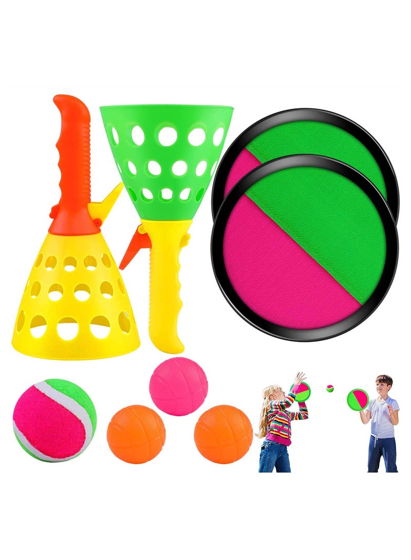 SOLARAE Toss and Catch Balls Game Set Pop Launcher Basket with 4 Indoors Outdoors Toy Storage Bag, Summer Sports Sand & Beach Toys for Kids Gifts - Image 1