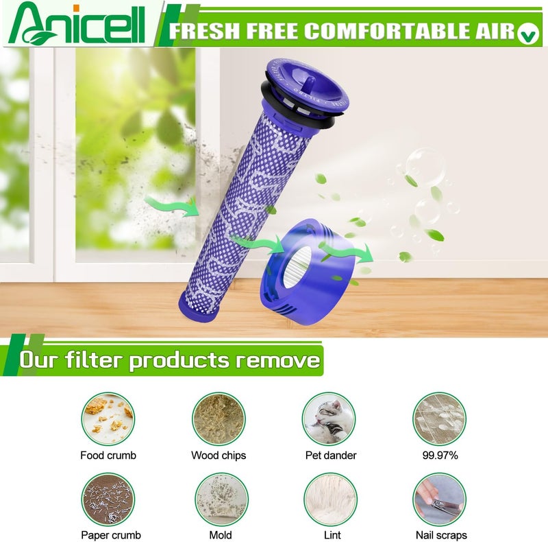 Ancel فلتر بديل متوافق مع مكنسة دايسون V8 V7 SV10 للحيوانات ونسخة Absolute اللاسلكية، قطع غيار بديلة رقم # 965661-01 و 967478-01، 1 فلتر مسبق + 1 فلتر HEPA بعدي + 1 فرشاة - Image 5