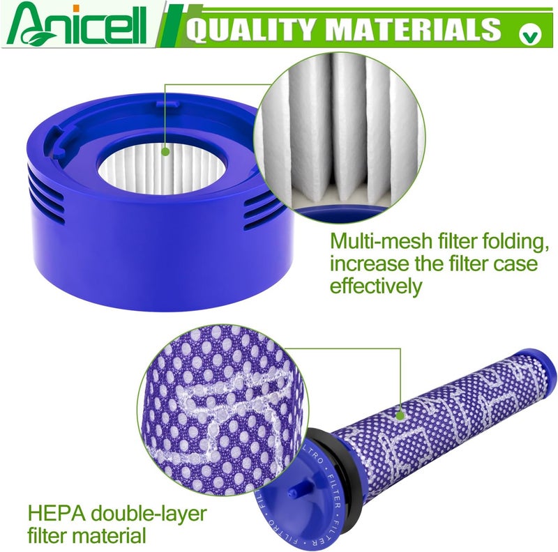 Ancel فلتر بديل متوافق مع مكنسة دايسون V8 V7 SV10 للحيوانات ونسخة Absolute اللاسلكية، قطع غيار بديلة رقم # 965661-01 و 967478-01، 1 فلتر مسبق + 1 فلتر HEPA بعدي + 1 فرشاة - Image 4
