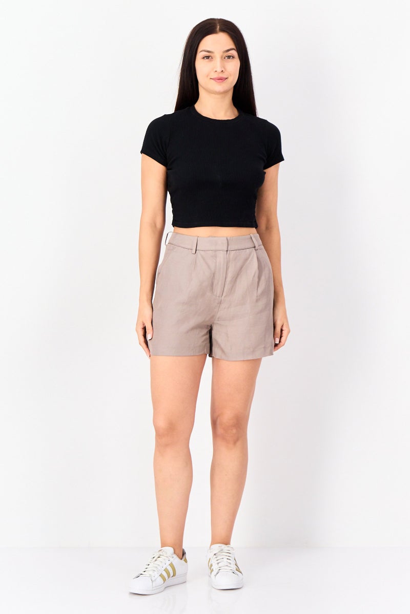 SELECTED Women Textured Basic Shorts, Taupe - Image 2