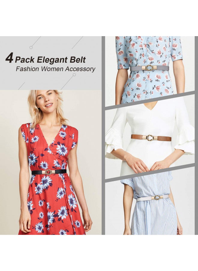 WERFORU Women Skinny Belt for Dresses Retro Stretch Ladies Waist Belt Plus Size Set of 4 (Fits Waist 30"-42", a-black+brown+white+gray) - Image 4