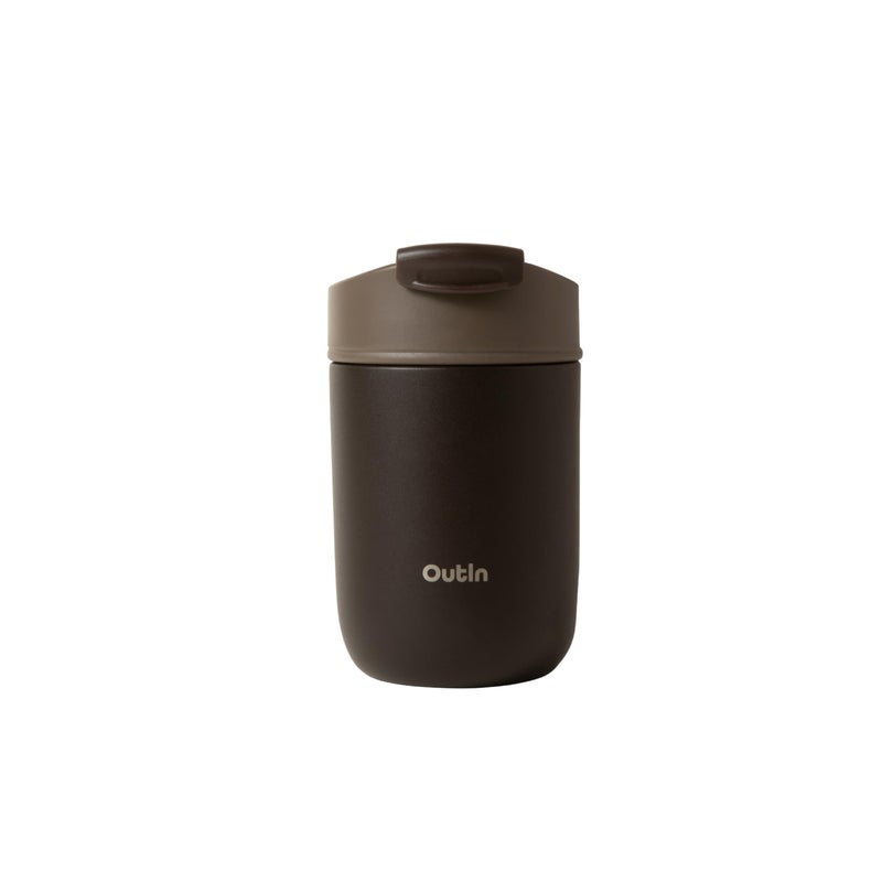 Outin كوب السفر OutIn، كوب قهوة معزول خارجي بغطاء قابل للفتح بدون تسرب، سعة 12 أونصة من الفولاذ المقاوم للصدأ للمشروبات الساخنة والباردة بلون بني تيرا - Image 1