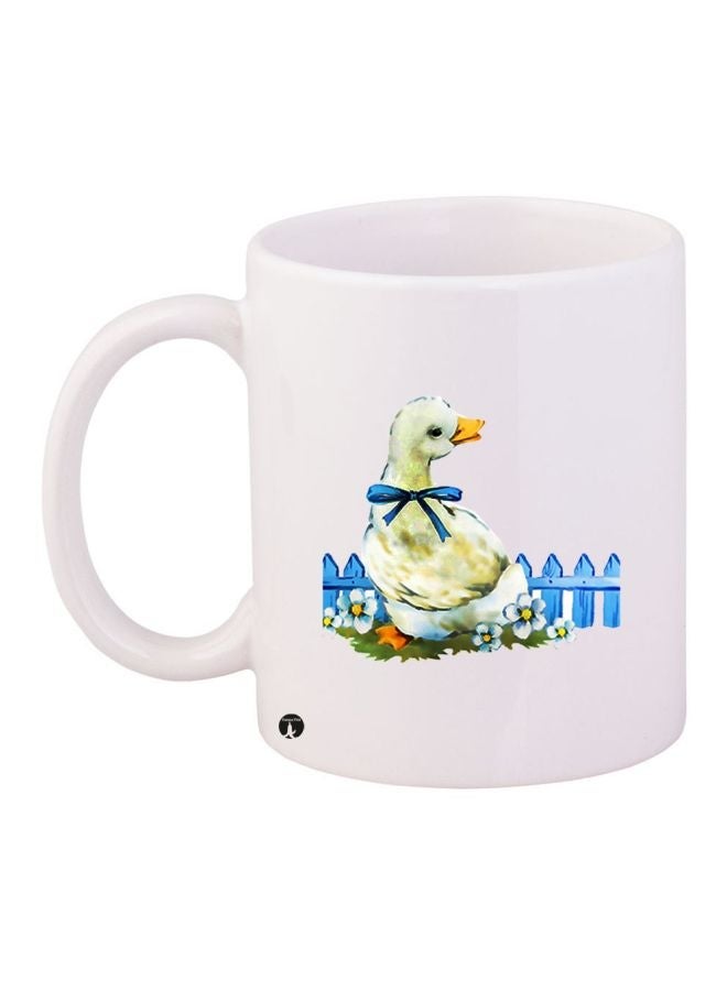 RYN Cartoon Printed Ceramic Coffee Mug White/Green/Blue 11ounce