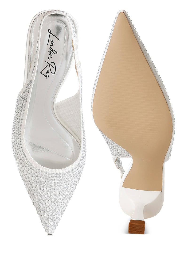 London Rag Flyknit Rhinestone Slingback Sandals in White  - Image 4