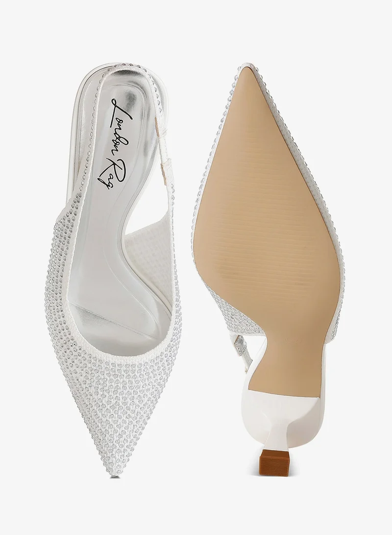 London Rag Flyknit Rhinestone Slingback Sandals in White