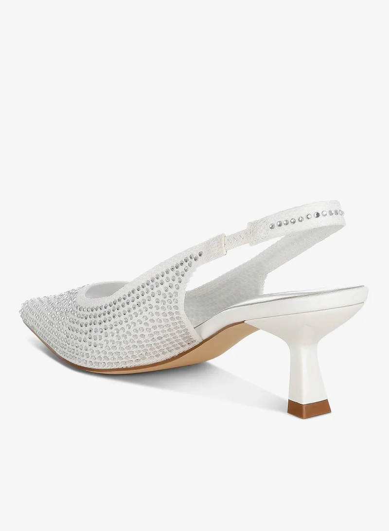 London Rag Flyknit Rhinestone Slingback Sandals in White
