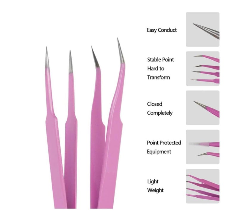 53 Arts 3pcs Tweezers Stainless Steel Straight and Curved Volume Lash Tweezers Set for Eyelash Extension Professional With Twizers Case - Image 1