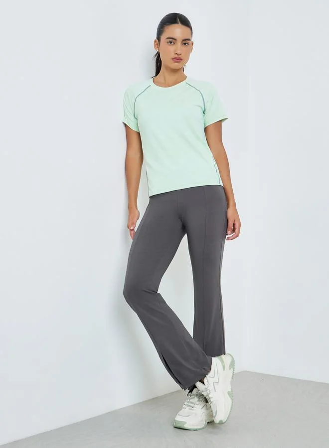 Styli Active Green Contrast Stitch Detail Short Sleeves Top