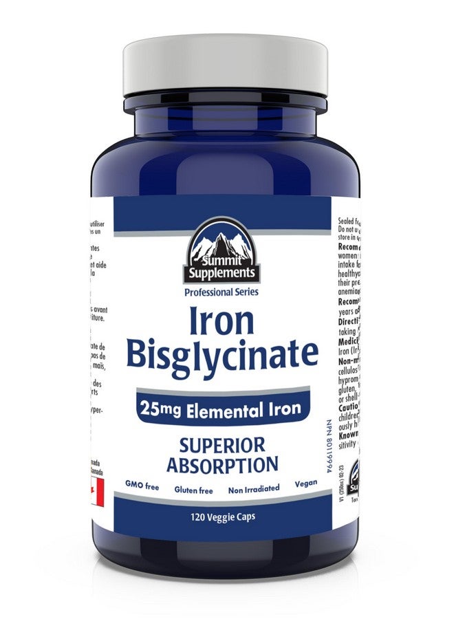 Summit Supplements Iron Bisglycinate Iron Supplement for Pregnancy 120 Caps - 25mg Elemental Iron Deficiency Supplement - Iron Vitamins for Women - 3rd Party Tested - Formulated & Made in Canada - Image 1