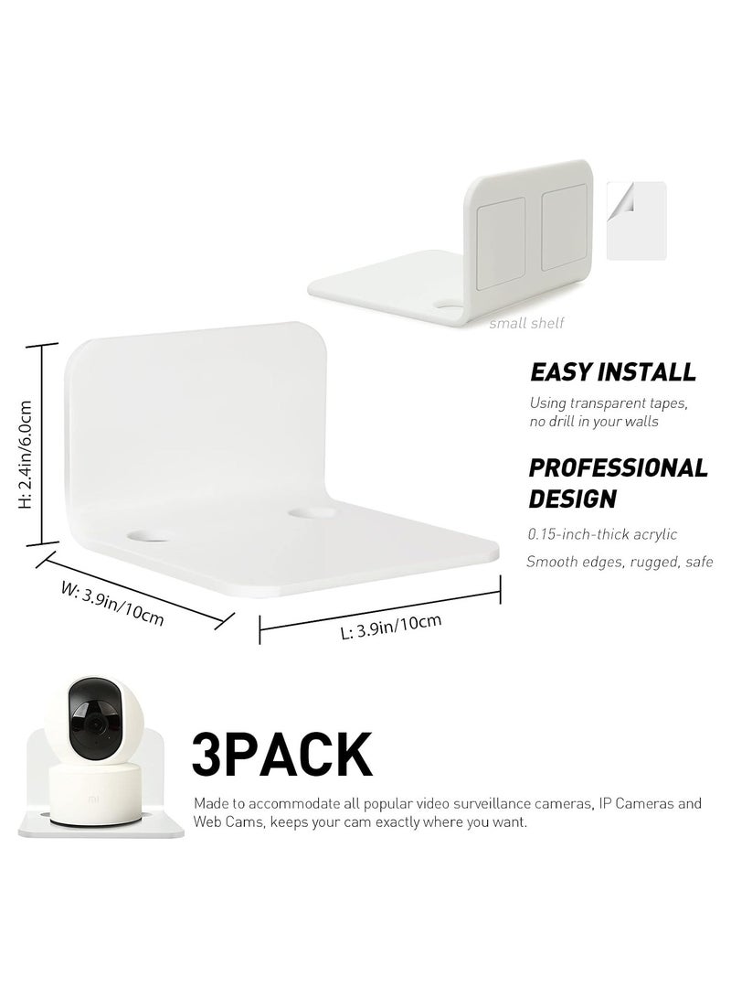 TPGP White Floating Wall Shelves Set of 3 for Security Cameras, Baby Monitors, Speakers & More - Universal Acrylic Small Wall Shelf with Cable Clips, 10-Piece Strong Tapes, No Drill - Image 3