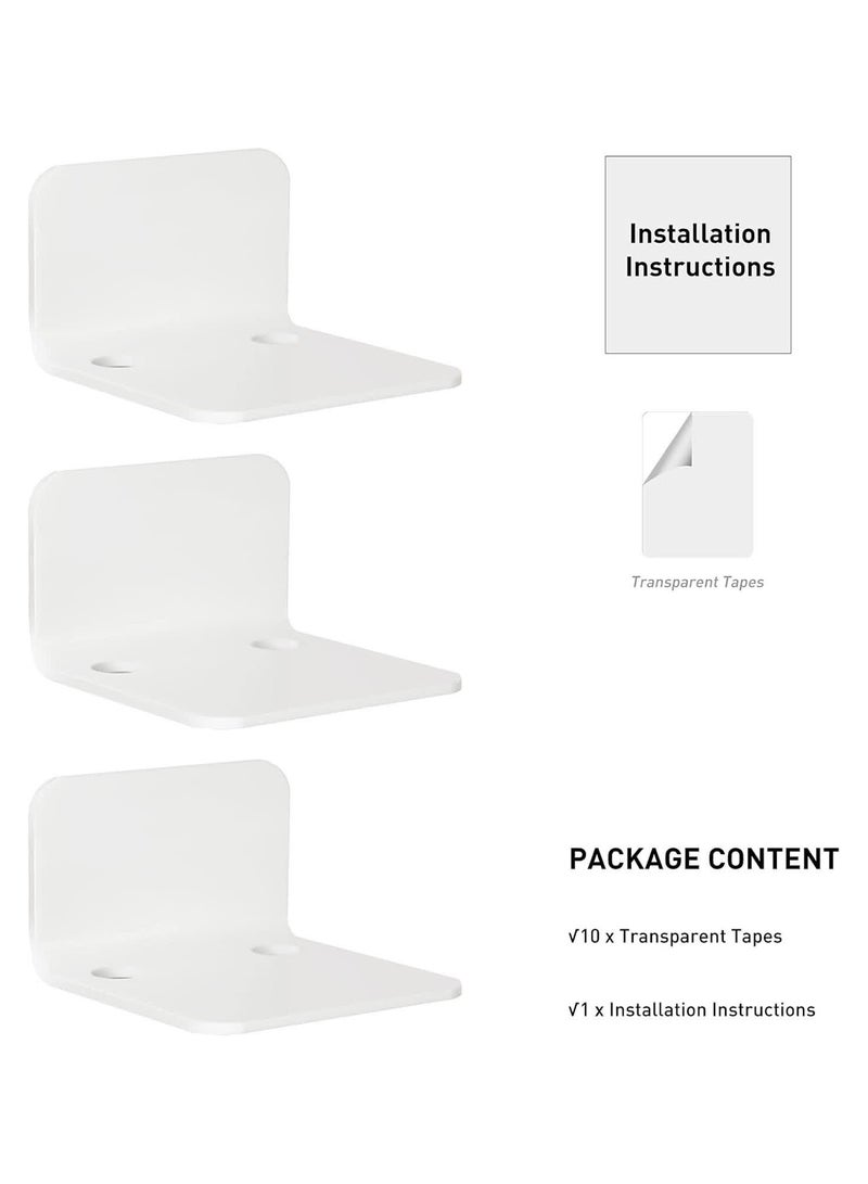 TPGP White Floating Wall Shelves Set of 3 for Security Cameras, Baby Monitors, Speakers & More - Universal Acrylic Small Wall Shelf with Cable Clips, 10-Piece Strong Tapes, No Drill - Image 2