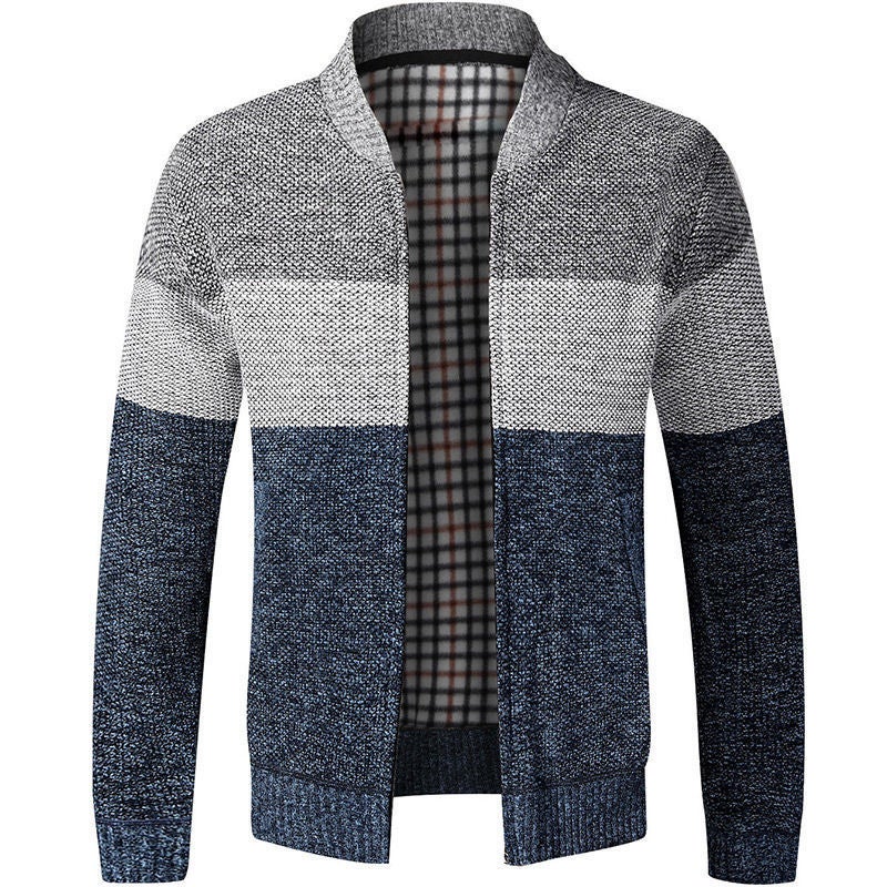 Sweater Top Autumn and Winter Solid Color Cardigan Casual All-match Slim-fit Collar Mens Zipper Collar Handsome Jacket 8803 blue gray