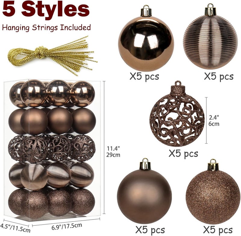 Briful 30PCS 2.36" Christmas Ball Ornaments Shatterproof Brown Christmas Tree Decorations Xmas Tree Balls Halloween Ornaments Décor - Image 2