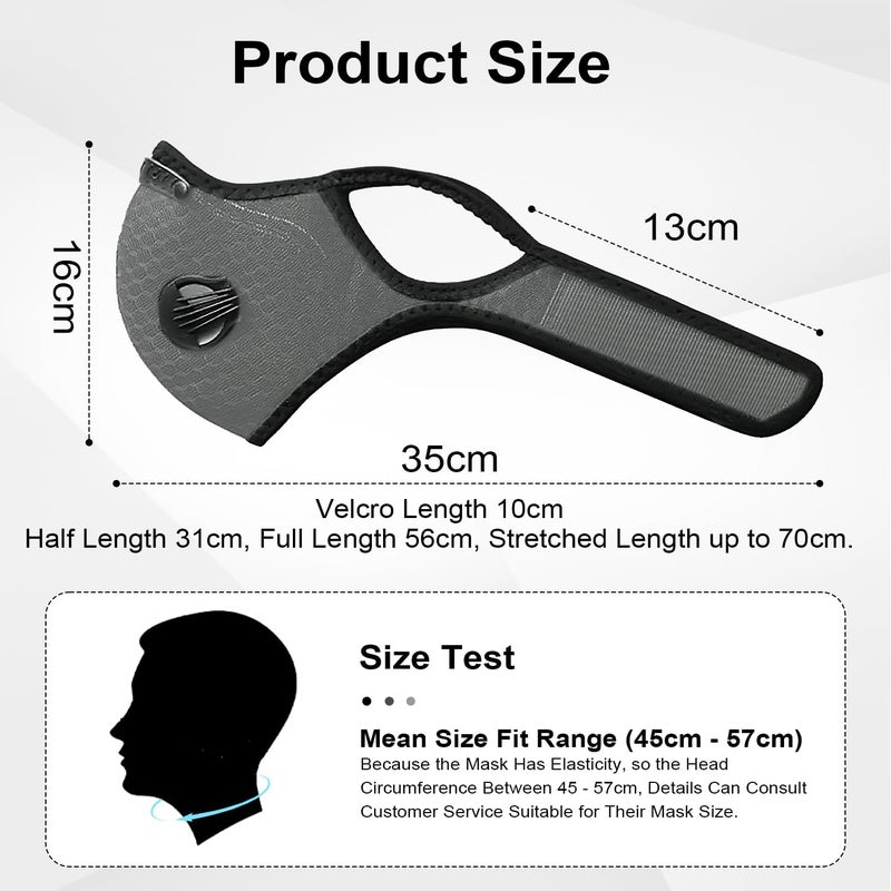 Tenmokus Anti-Fog Dust Mask for Cycling, Reusable Half Face Mask with 2 Breathing Valves & 6 Activated Carbon Filters, Windproof Warm Breathable Sports Mask for Running Outdoor, Unisex, Gray - Image 2