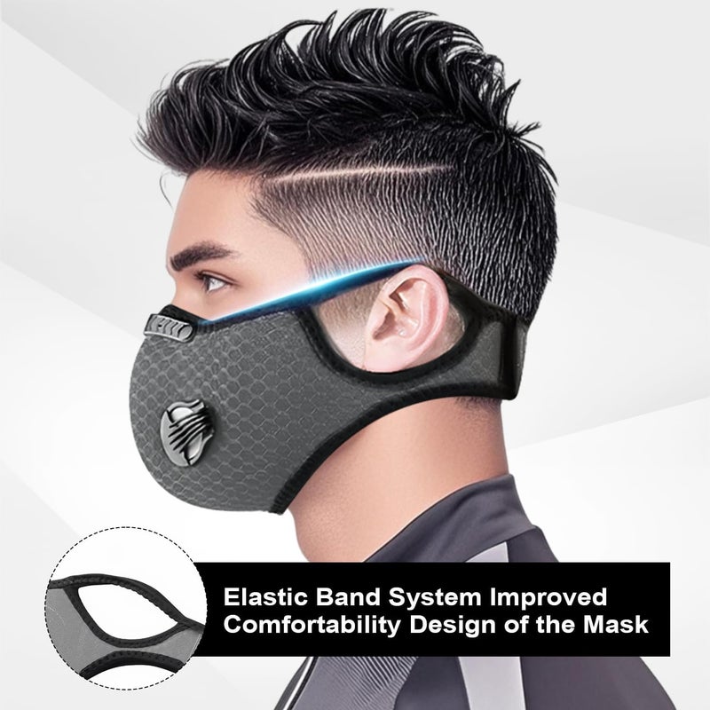 Tenmokus Anti-Fog Dust Mask for Cycling, Reusable Half Face Mask with 2 Breathing Valves & 6 Activated Carbon Filters, Windproof Warm Breathable Sports Mask for Running Outdoor, Unisex, Gray - Image 5