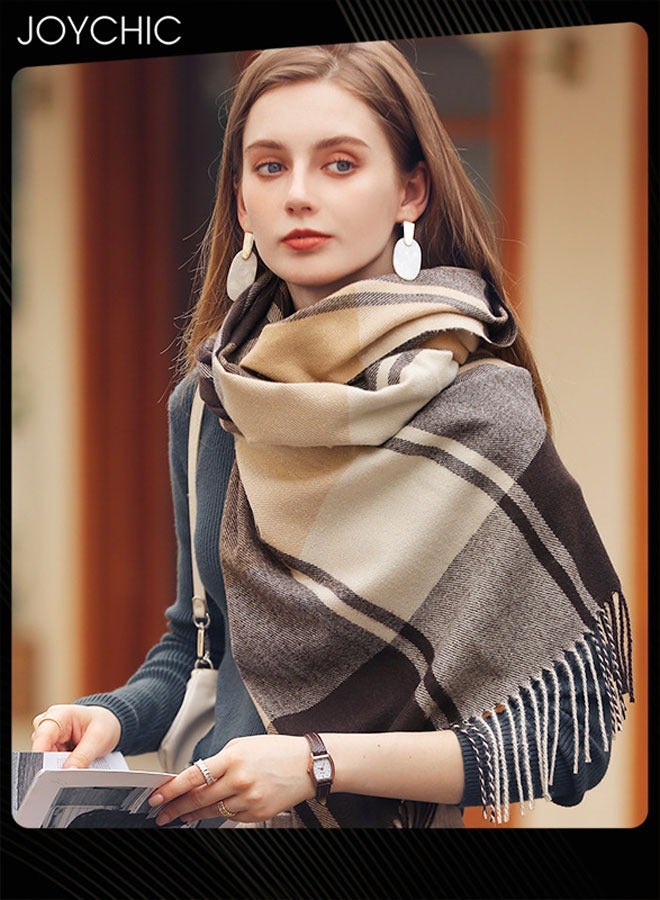 Joychic شال كلاسيكي خريفي وشتوي نسائي خارجي مقاوم للرياح دافئ مزين بالشرابات - Image 1