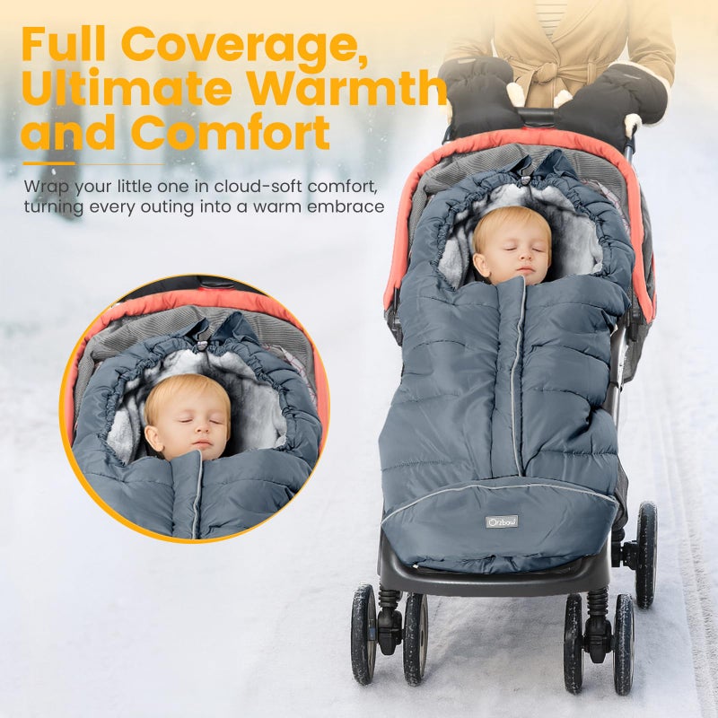 Orzbow Warm Bunting Bag Universal, Stroller Sleeping Bag Cold Weather, Waterproof Toddler Footmuff (Grey, Large) - Image 2