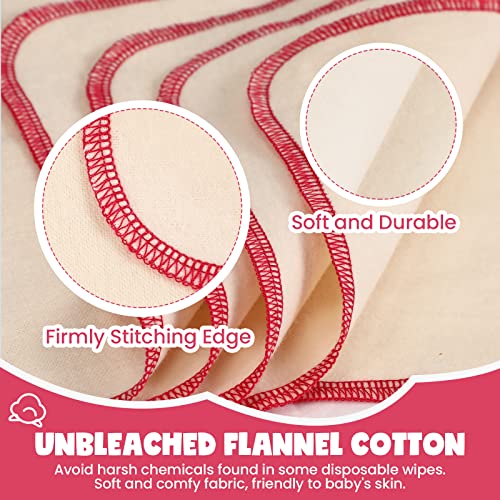 meekoo 45 Pcs Unbleached Flannel Cloth Baby Wipes Reusable Baby Diapers Wipes 8 x 8 Inch Soft and Sturdy Washable Natural Cloth Tissues Outer Stitching(Red) - Image 4