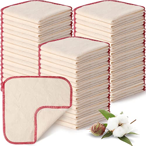 meekoo 45 Pcs Unbleached Flannel Cloth Baby Wipes Reusable Baby Diapers Wipes 8 x 8 Inch Soft and Sturdy Washable Natural Cloth Tissues Outer Stitching(Red) - Image 1