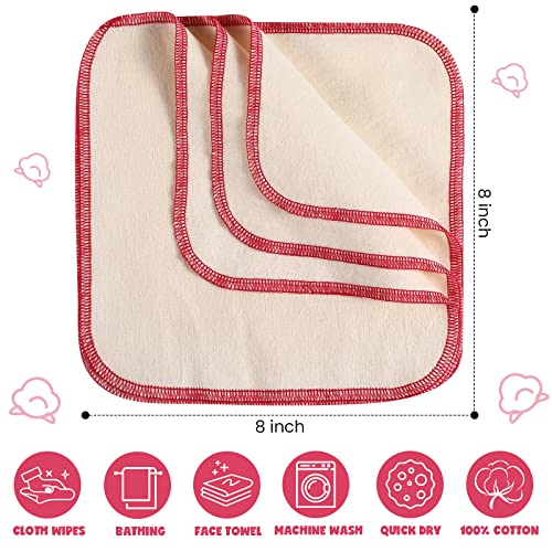 meekoo 45 Pcs Unbleached Flannel Cloth Baby Wipes Reusable Baby Diapers Wipes 8 x 8 Inch Soft and Sturdy Washable Natural Cloth Tissues Outer Stitching(Red) - Image 2