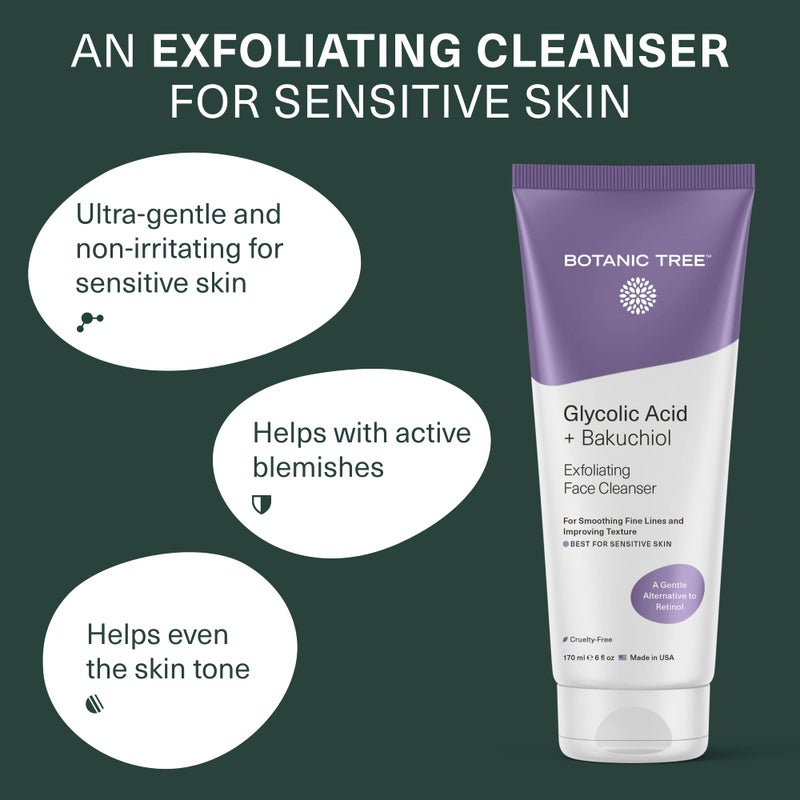 Botanic Tree Bakuchiol & Glycolic Acid Exfoliating Face Wash for Sensitive Skin - Gently Exfoliate with natural retinol-like bakuchiol & glycolic acid for fresh glowing skin - Image 2