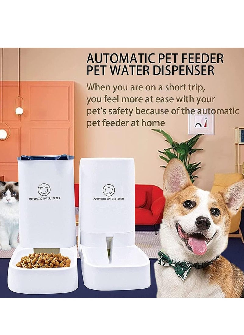 Large Gravity Automatic Waterer and Dry Food Dispenser Automatic Feeder-Dog Wet Food and Waterer Set-Suitable for Medium and Large Cats, Dogs, Cats and Puppies