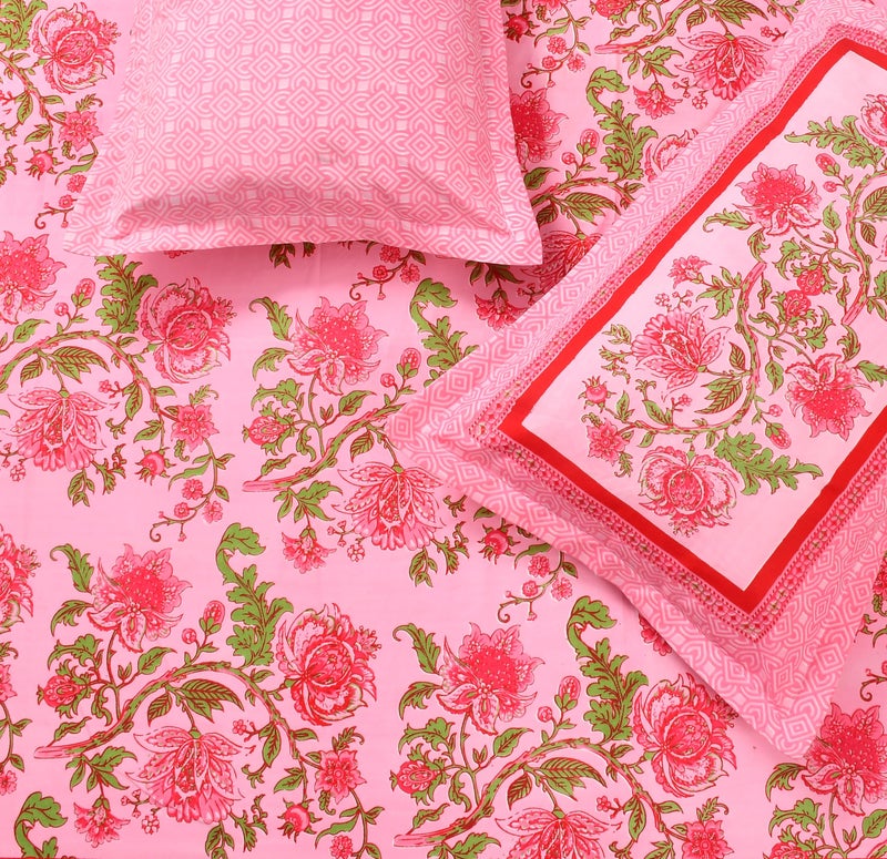 BSB HOME 100% Cotton Rajasthani Jaipuri Traditional Floral King Size Double Bedsheet with 2 Pillow Covers - Multicolor, 180-200 tc - Image 1