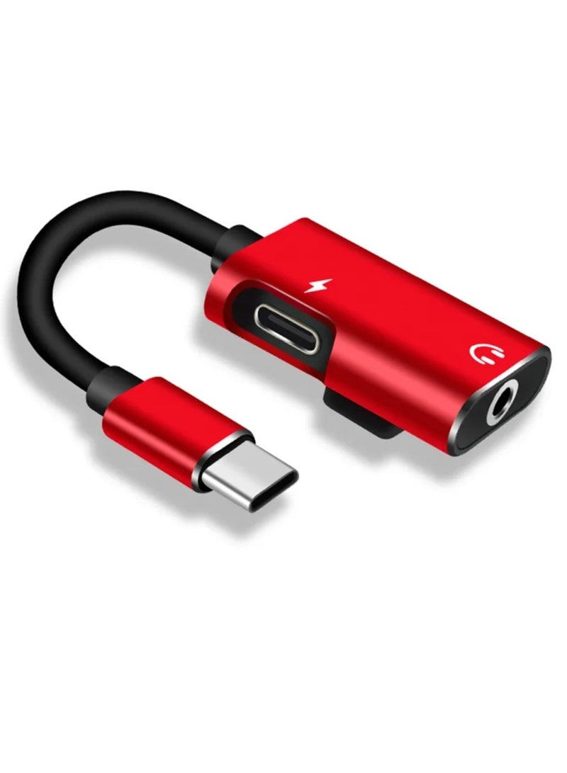 AROAQ Type C To 3.5mm Jack Audio Splitter, 2 In 1 Headphone Cable Earphone Aux, Durable And Portable USB C Adapter Charger Cable Compatible With Most Of The Phones, (Red, Pack Of 2pcs) - Image 1