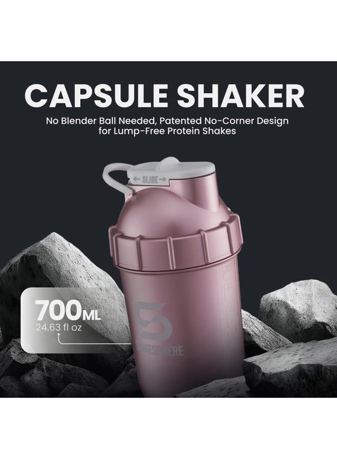ShakeSphere Tumbler: Protein Shaker Bottle, 24oz ● Capsule Shape Mixing ● Easy Clean Up ● No Blending Ball or Whisk Needed ● BPA Free ● Mix & Drink Shakes, Smoothies - Rose Gold - Image 2