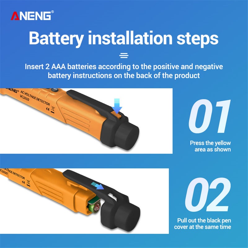 ANENG VC1010 Non-Contact AC Voltage Tester with Variable Sensitivity 12V-1000V Dual Range Electrical Tester Pen LCD Display Portable Voltage Detector with Beeps Flashes Flashlight - Image 2