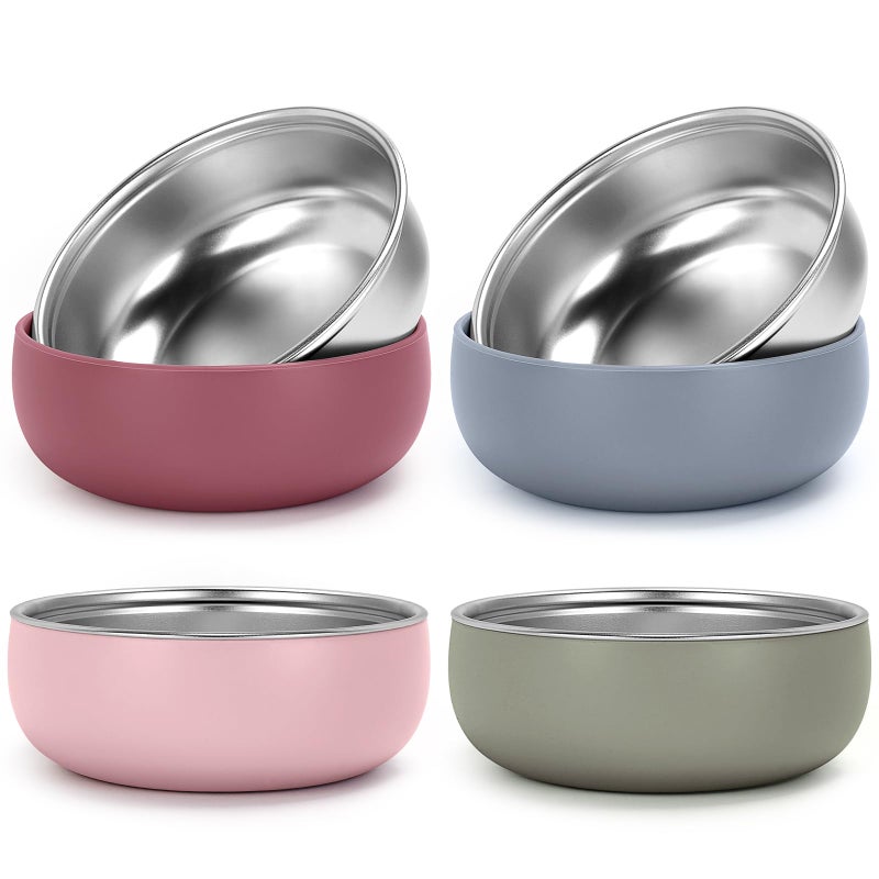 ShineMe 4 pack Toddler Bowls, 5 Inches Wide Stainless Steel Bowls for Kids with Removable Colorful Silicone Sleeve, Unbreakable Baby Bowls for Candy, Soup, Salad, Yogurt, Ice Cream, Snacks... - Image 1