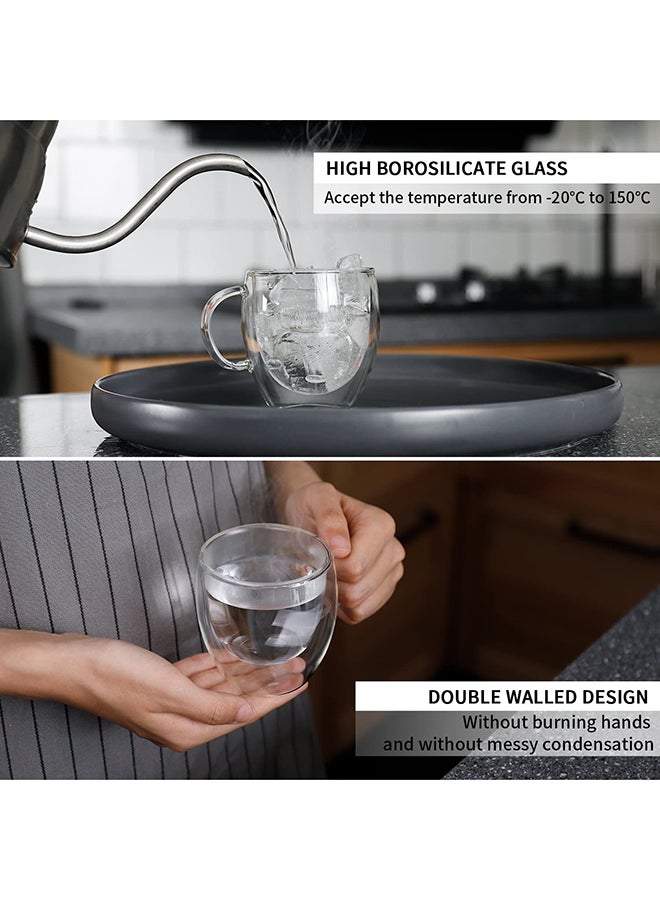 CRISTAL 2-Piece Double Walled Glass Coffee Mugs with Handle, Large Insulated Layer Coffee Cups, Clear Borosilicate Mugs, Perfect for Espresso, Cappuccino, Tea, Latte Clear 240ml - Image 2