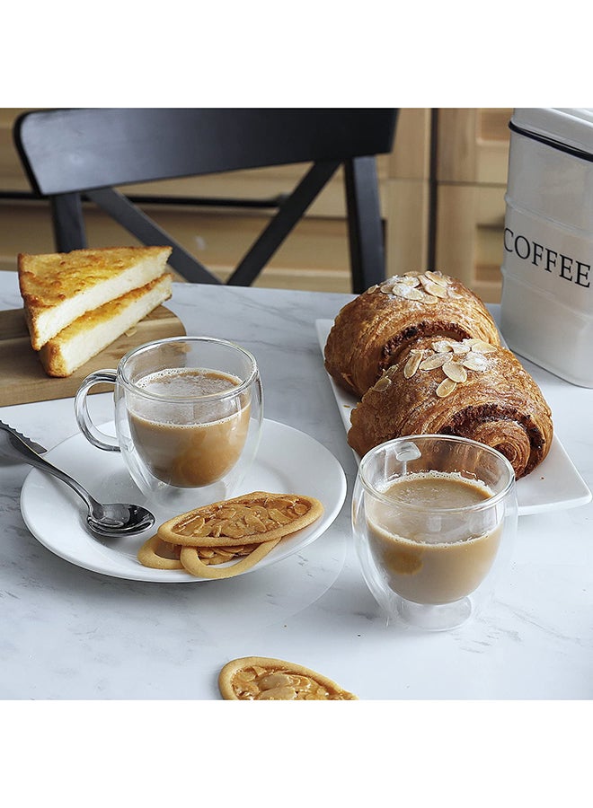 CRISTAL 2-Piece Double Walled Glass Coffee Mugs with Handle, Large Insulated Layer Coffee Cups, Clear Borosilicate Mugs, Perfect for Espresso, Cappuccino, Tea, Latte Clear 240ml - Image 4