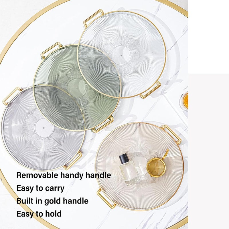 VPGS Serving Tray with Golden Handles, Acrylic Decorative Tray Round Tray, Serving Platter for Food/Drinks/Snack/Coffee/Tea, Display Tray for Home Bar Restaurant (Transparent) - Image 2