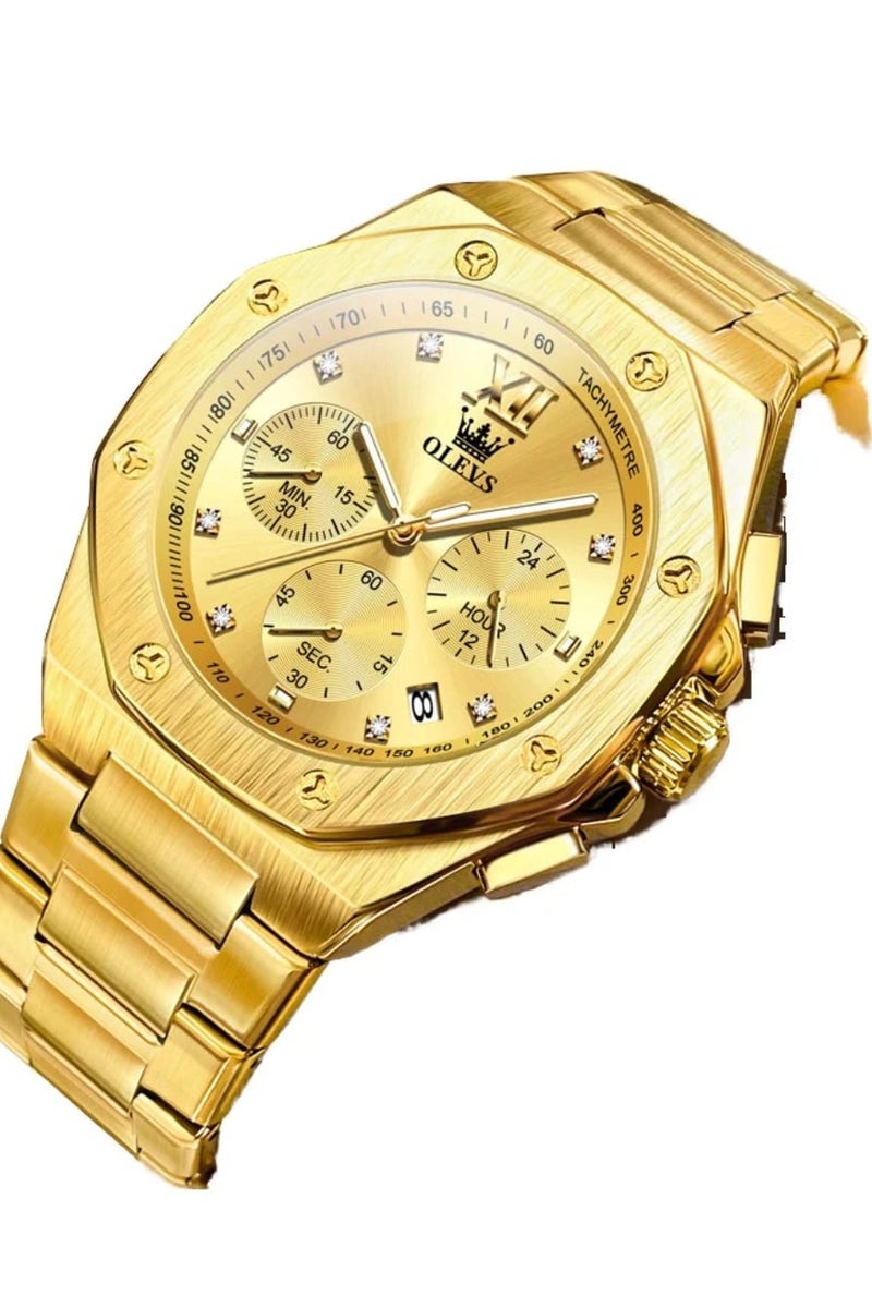 OLEVS brand gold plated watche for men Chronograph function Stainless Steel and Waterproof watch - Image 1