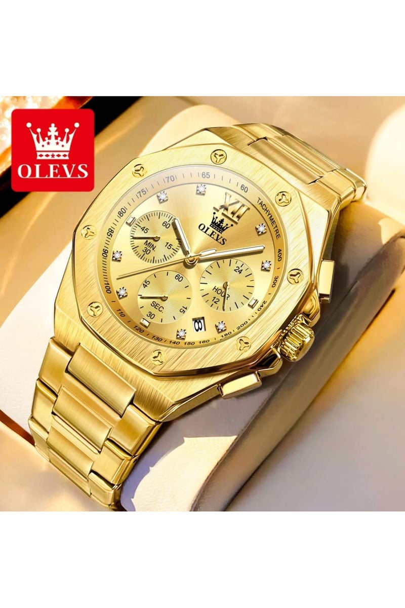 OLEVS brand gold plated watche for men Chronograph function Stainless Steel and Waterproof watch - Image 2