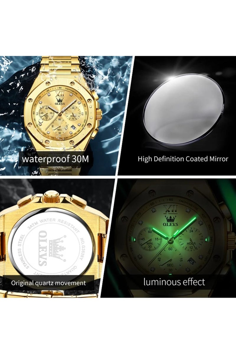 OLEVS brand gold plated watche for men Chronograph function Stainless Steel and Waterproof watch - Image 3