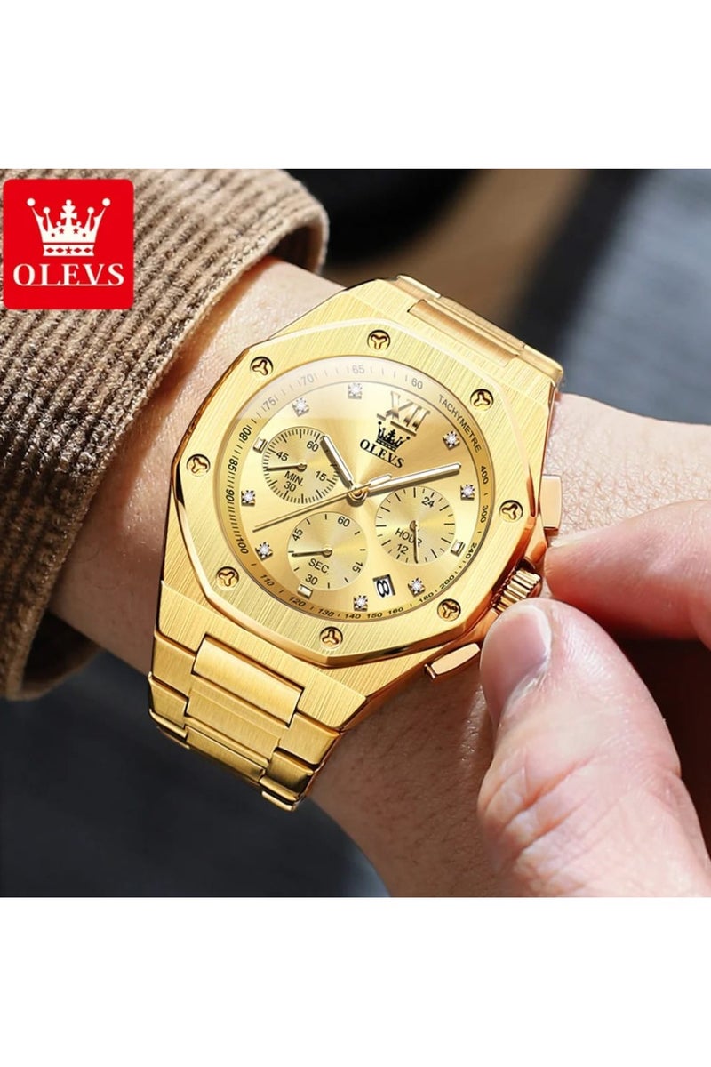 OLEVS brand gold plated watche for men Chronograph function Stainless Steel and Waterproof watch - Image 4