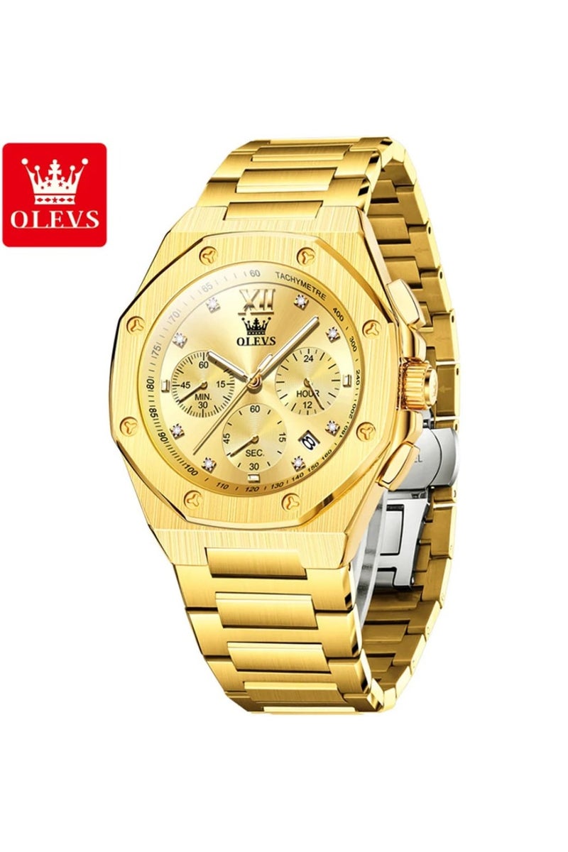 OLEVS brand gold plated watche for men Chronograph function Stainless Steel and Waterproof watch - Image 5