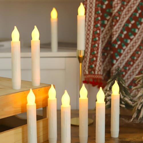 Lezonic Flameless Battery Operated Candlesticks Flickering 24Pcs White LED Battery Christmas Window Candles 6 Inch Short Taper Candles Hanging Halloween Floating by Touch No Remote - Image 1