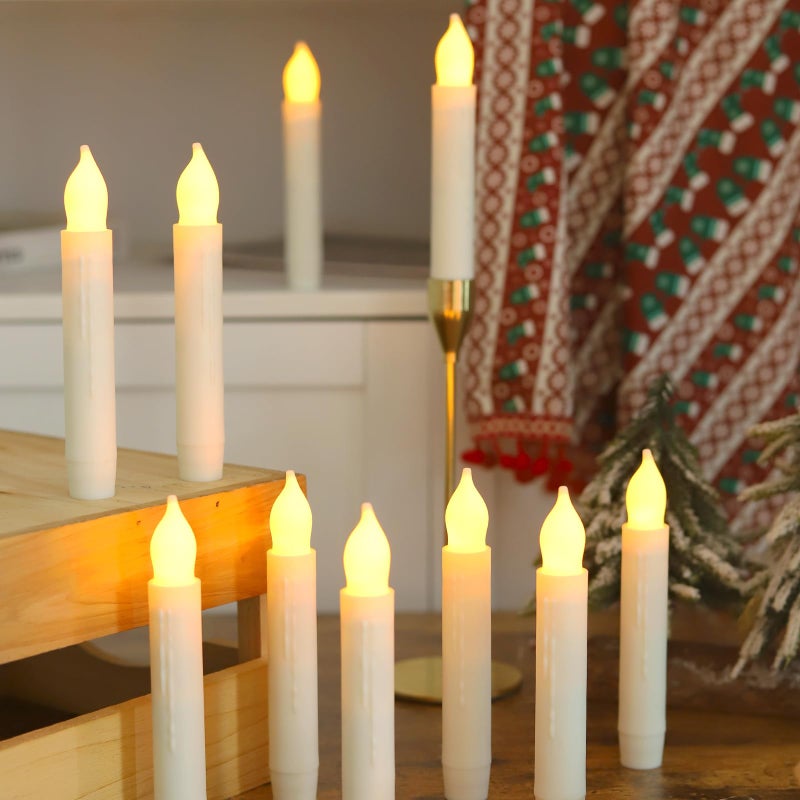 Lezonic Flameless Battery Operated Candlesticks Flickering 24Pcs White LED Battery Christmas Window Candles 6 Inch Short Taper Candles Hanging Halloween Floating by Touch No Remote - Image 2