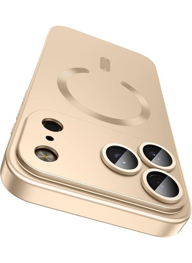 Compatible with Magnetic for iPhone 17 Pro Case [Compatible with MagSafe][Built-in Camera Lens Protector] Slim Thin Soft Silicone Bumper Shockproof Metallic Luster Phone Case (Gold) - Image 1