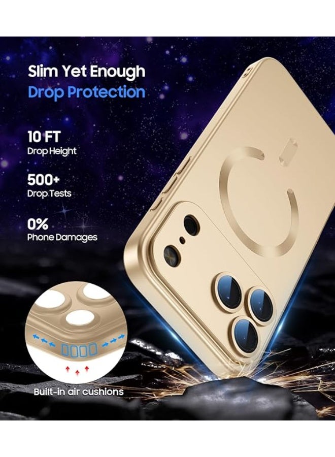 Compatible with Magnetic for iPhone 17 Pro Case [Compatible with MagSafe][Built-in Camera Lens Protector] Slim Thin Soft Silicone Bumper Shockproof Metallic Luster Phone Case (Gold) - Image 2