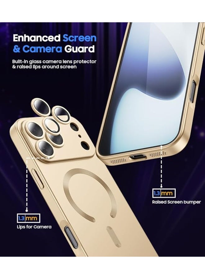 Compatible with Magnetic for iPhone 17 Pro Case [Compatible with MagSafe][Built-in Camera Lens Protector] Slim Thin Soft Silicone Bumper Shockproof Metallic Luster Phone Case (Gold) - Image 3