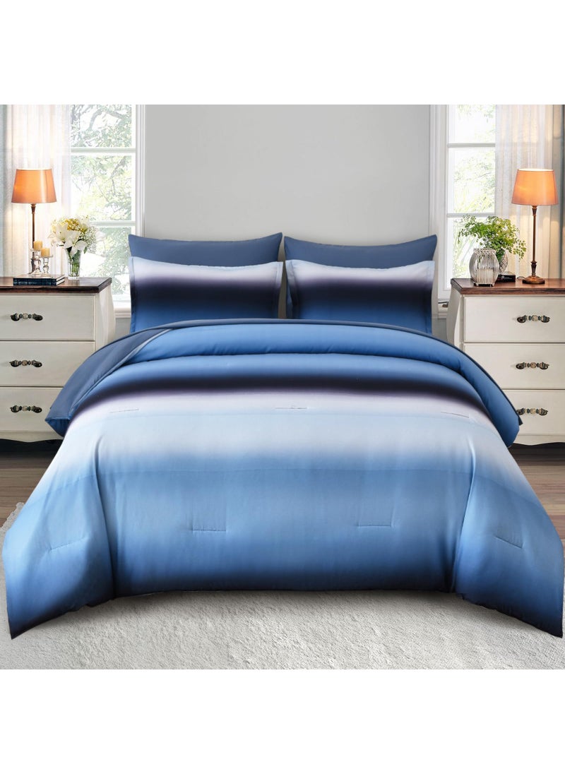 Dinjoy Dinjoy Boho Striped Ombre Blue Comforter Set Full Size Gradient Blue Bedding Set for Teen Men Women 7 Pieces Bed in A Bag Bed Set with Comforter  Sheets  Pillowcases & Shams  - Image 1