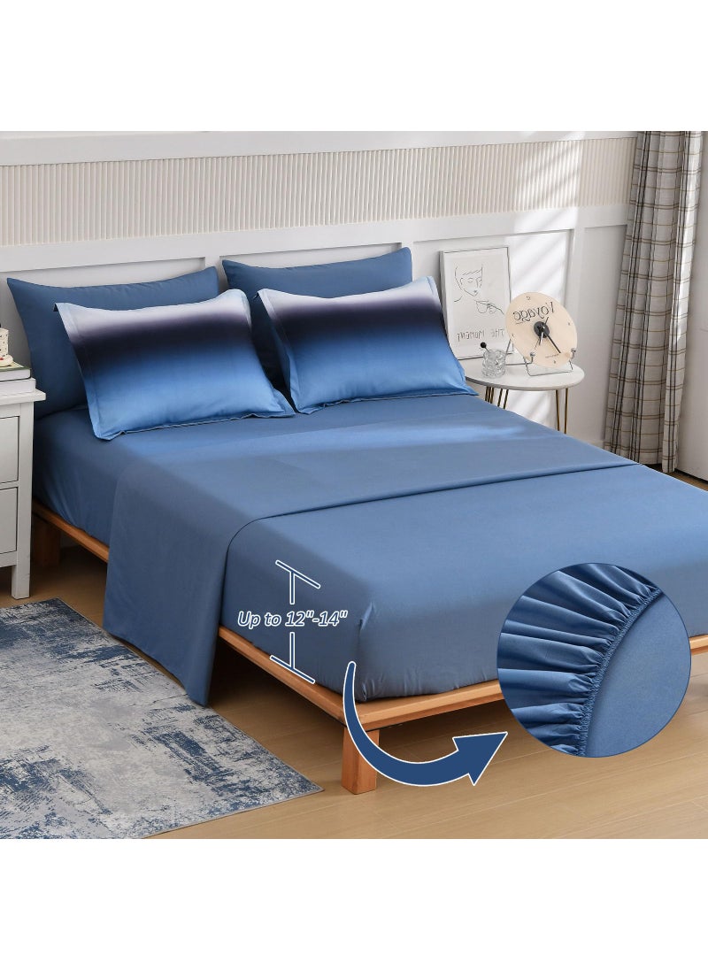 Dinjoy Dinjoy Boho Striped Ombre Blue Comforter Set Full Size Gradient Blue Bedding Set for Teen Men Women 7 Pieces Bed in A Bag Bed Set with Comforter  Sheets  Pillowcases & Shams  - Image 4
