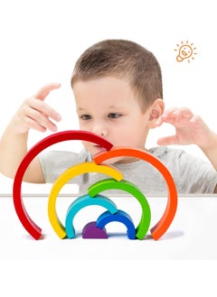 Cool Baby COOLBABY Arch Bridge Rainbow Building Blocks Kids Montessori Educational Games Color and Shape Cognitive Wooden Toys for Children  - Image 4