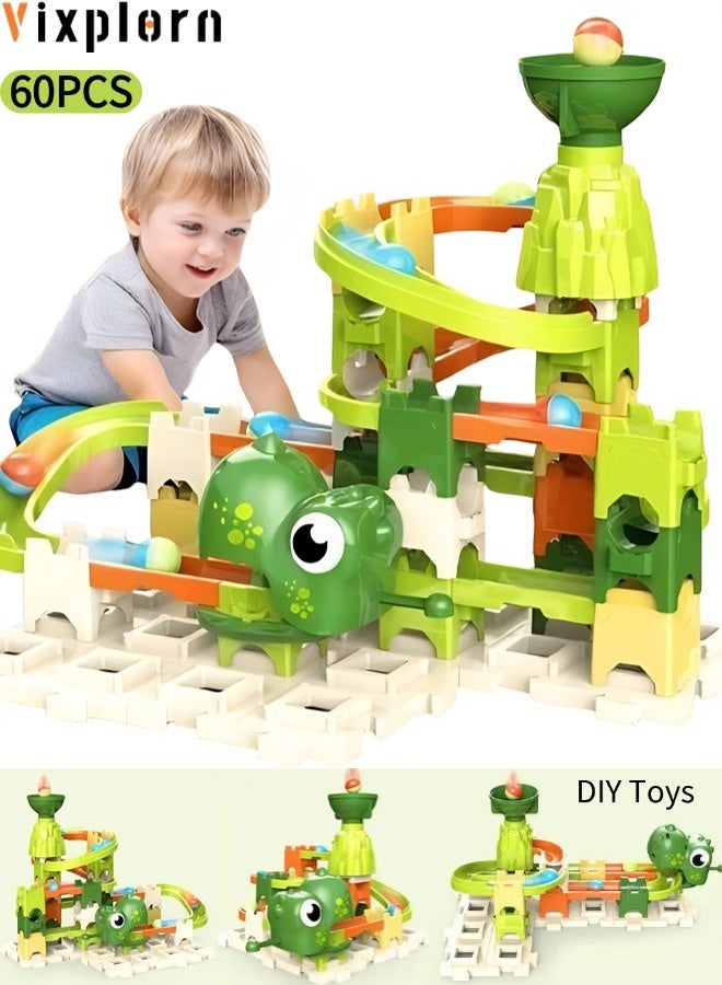 Vixplorn Children's marble track building blocks dinosaur toy 60PCS brick maze puzzle set track marble maze game toy set dinosaur toy suitable for 3 years old + boys and girls gifts - Image 1